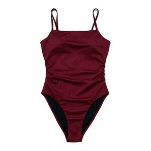 Berlook One Piece Swimsuit S Burgundy Textured Ruched Cutout Back Swimwear Pool